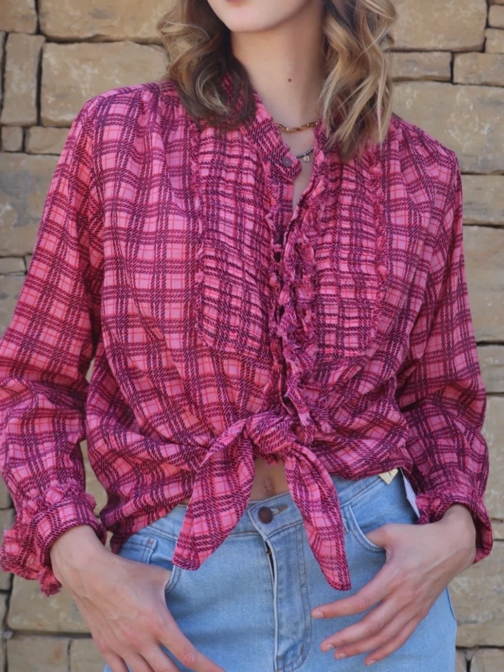 Free People FP One Plaid Miles Tuxedo Shirt Size Small